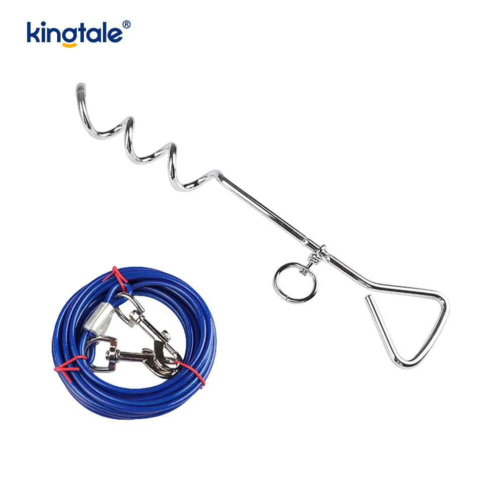 Kabel do wiązania psa i kołek z miękkimi uchwytami