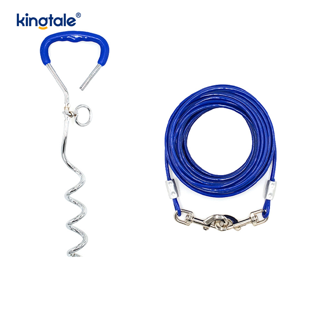 Kabel do wiązania psa i kołek z miękkimi uchwytami