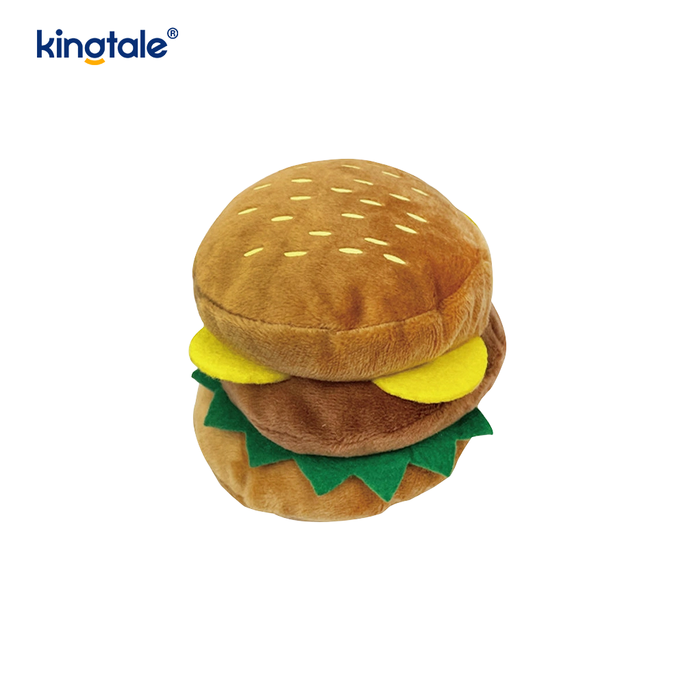 Hamburger z krzyczącą zabawką, frytki, udko z kurczaka dla kota i psa