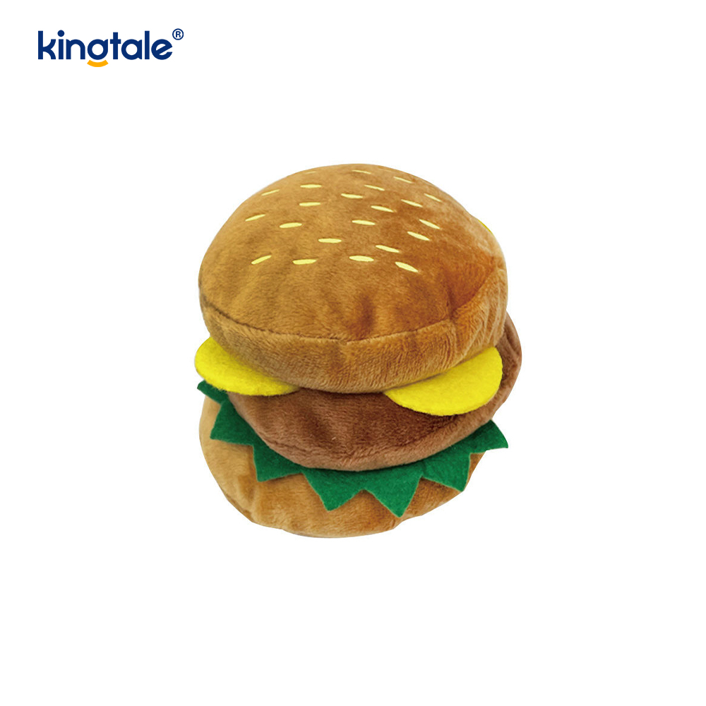 Hamburger z krzyczącą zabawką, frytki, udko z kurczaka dla kota i psa